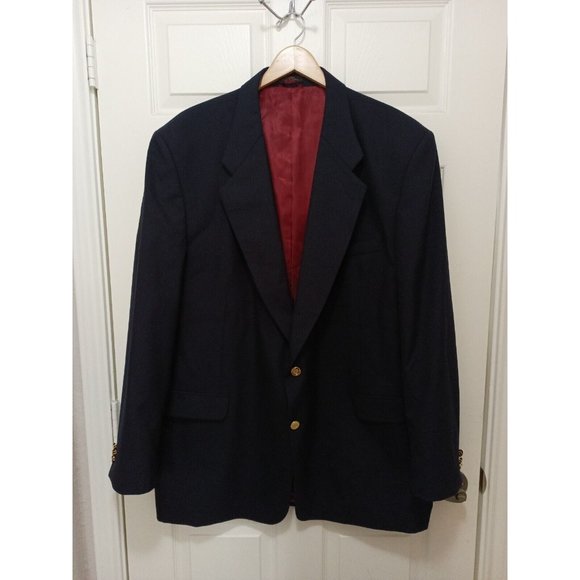 Men's Oleg Cassini Black 100% Wool Blazer Gold Button Detail Size 50 Big & Tall